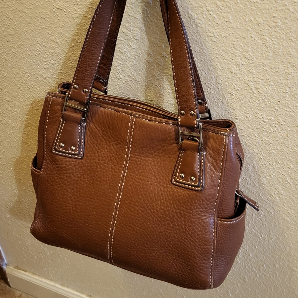 Brown Fossil medium size top handle bag